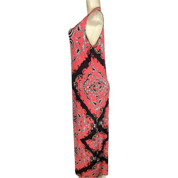 Donna Morgan 12 Coral-Brown Floral Print Scoop Neckline Sleeveless Maxi Dress - Picture 5 of 6